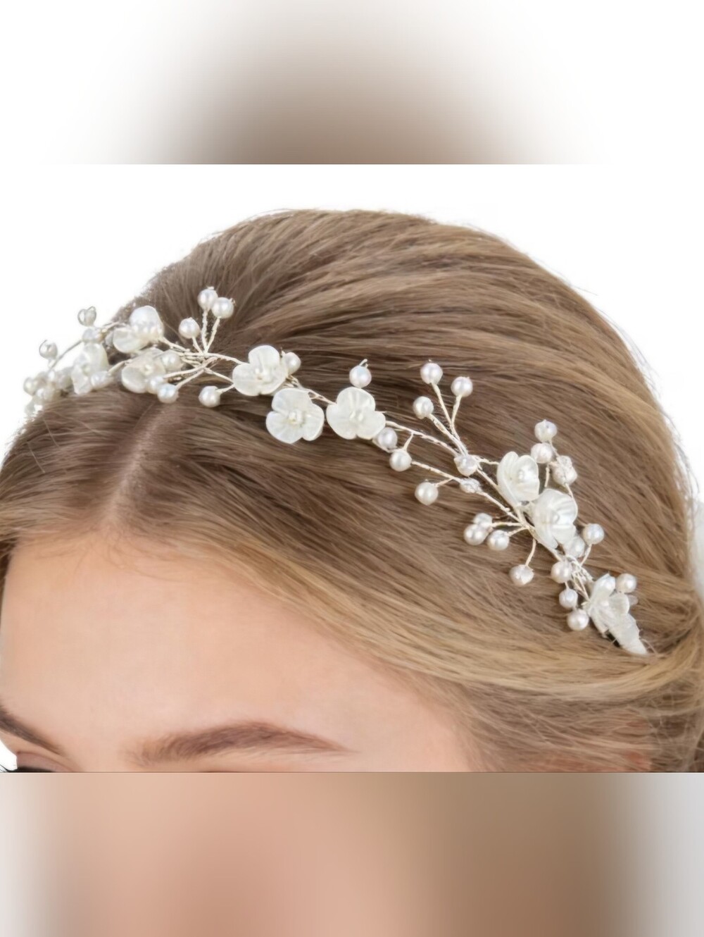 Elegant White Pearl Floral Ribbon Headband